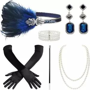 바비욘드 1920년대 플래퍼 액세서리 개츠비 코스튬 세트 20년대 헤드밴드 진주 목걸이 장갑 플라스틱 홀더