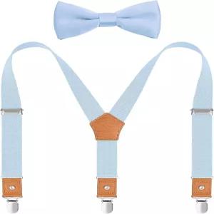 WAQXTV 남성용 멜빵과 보우 타이 세트 엘라스틱 Y 백 메탈 클립 포함