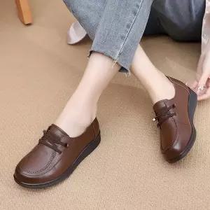 여사친 캐주얼 슈즈 엄마신발 봄가을 구두 가죽 플랫워커 리얼가죽 빅사이즈 통굽 플랫 CH3