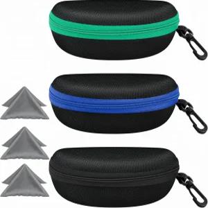 ZONLY 3팩 선글라스 케이스 휴대용 여행용 지퍼 안경 후크 청소용 천 포함