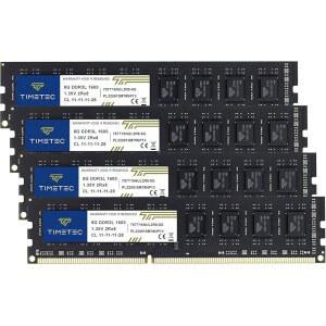 타임텍 프리미엄 32GB KIT(4x8GB) DDR3L / DDR3 1600MHz (DDR3L-1600) PC3L-12800 / PC3-12800 비-ECC 버퍼링 1.35V / 1.5V CL11 2Rx8 듀얼 랭크 240핀 UDIMM 데스크탑 PC 컴퓨터 메모리 RAM(SDRAM) 업그레이드