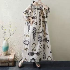 피로달 원피스 여성용 플라워 빅사이즈 면마 프린트 슬림핏 바캉스풍 로브 오버핏 벌룬 롱스커트 HO1