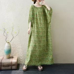 피로달 여자 원피스 빅사이즈 벌룬 플라워 프린트 오버핏 슬림핏 면마 바캉스룩 HO1