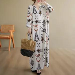 피로달 여성 원피스 빈티지 가을 긴팔 바캉스 플라워 프린트 가운 빅사이즈 슬림핏 면마 HO3