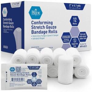 순응형 스트레치 거즈 붕대 무균 라텍스 무첨가 처치 관리 롤 2x147 6인치 12팩 에 대한 MED PRIDE