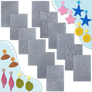 더블필 12pcs 폴리머 클레이 텍스처 시트 세트는 커터 엠보싱 롤러 DIY 시트와 함께 작동하여 보석 귀걸이 공예 용품(여름)을 만듭니다