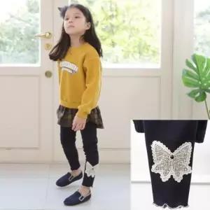 유야겨울레깅스 여아 나비 패치 기모 레깅스 어린이집 러블리 코디