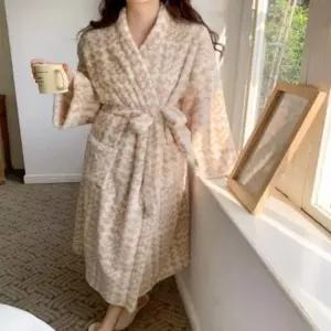 여성가운 남녀 커플로브 하운드체크 패턴 극세사 로브 수면가운