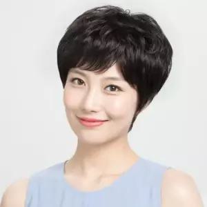 짧은머리가발 인모 볼륨 숏컷 통가발 여성커트가발 블랙