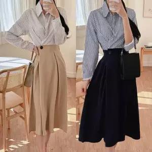 멜빵원피스 투피스st 롱원피스 플레어 스커트 양절개 허리뒷밴딩