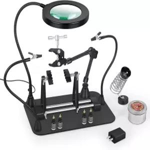 Helping Hands 납땜 스테이션 1278인치 특대형 및 고강도 베이스 5배율 LED 확대경 홀더 수리용 전자 회로