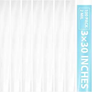 호퍼메 100팩 포스터 폴리백 긴 청사진 보관 튜브 3 x 30인치 투명한 평면 개방형 대형 좁은 물품 방수