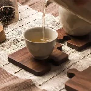 [골드스마일]우드 원목 차 티 컵 받침 홀더 퍼즐 코스터 홈카페소품