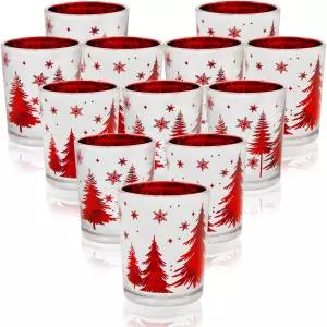 크리스마스 양초 홀더 12PCS 테이블 중앙 장식용 조각된 트리가 있는 실버 레드 보티브 청록색