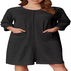 에쿠아르 여성 지퍼 로브 3/4 소매 골지 니트 목욕 가운 가벼운 무릎 길이 라운지웨어 하우스코트 포켓