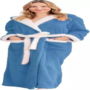 여성용 긴 로브 푹신한 플리스 따뜻한 포근한 후드 목욕 가운 플러시 럭셔리 플러스 사이즈 겨울