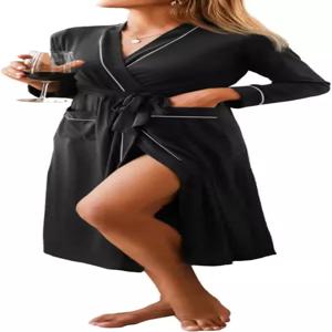 Ekouaer 여성 기모노 로브 전체 길이 니트 목욕 가운 경량 소프트 슬립웨어 V넥 캐주얼 라운지웨어 S-XXL