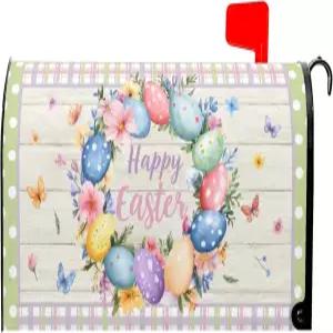 안코디보 부활절 우편함 커버 마그네틱 스탠다드 사이즈 21인치 X 18인치 해피 달걀 화환 홀리데이 랩
