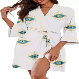 에쿠아르 여성 기모노 로브 무릎 길이 니트 목욕 가운 경량 소프트 슬립웨어 V넥 캐주얼 라운지웨어