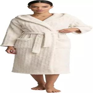 하트나이스 여성용 퍼지 소프트 로브 롱 플러시 후드 푹신한 따뜻한 목욕 가운