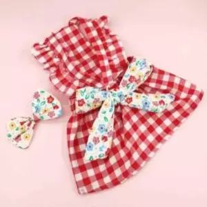 [반려] 애견 체크 원피스 머리핀 반려동물의류 강아지패션