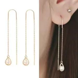 롱드롭귀걸이 골드 물방울 진주 드롭 롱 귀걸이 14K