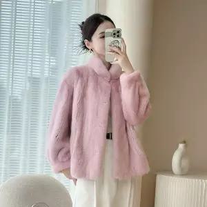 천연밍크코트 차이나카라 프리미엄 여성 양털 겨울 하이넥 코트