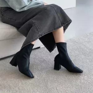 [신상오픈런]하이힐부츠 백지퍼 삭스힐 여성 스판 발목구두 (29498244)