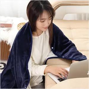 똑딱이단추 이중 극세사 망토 담요 100X150CM 다크블루 캠핑 휴대용 사무실 차량용 다용도