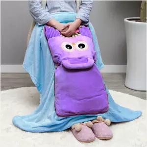 부엉이 쿠션담요 퍼플 극세사 캠핑 무릎담요 차량용 쇼파담요