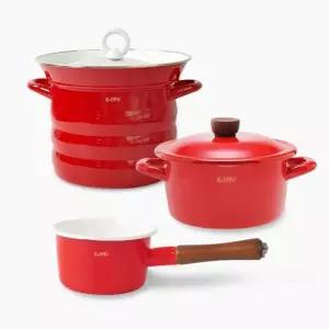 에지리 결혼 집들이 선물 컬러컬렉션 인덕션 법랑 냄비 레드 3종세트