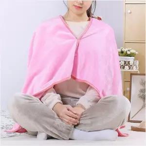 똑딱이단추 극세사 망토 담요 70X130CM 핑크 어깨담요 소파담요 캠핑이불 차박이불