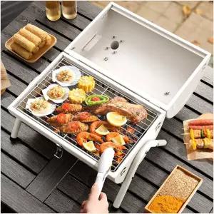 베스트캠핑 훈제 바비큐 그릴 화이트 캠핑용 숯불화로 야외용 고기불판