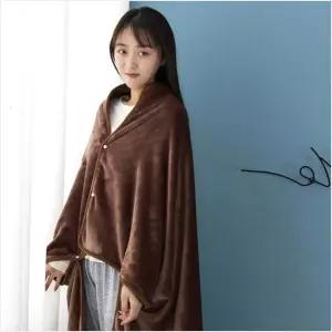 똑딱이 단추 극세사 망토 담요 100X150CM 브라운 무릎담요 어깨담요 캠핑 블랭킷