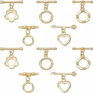 PH PandaHall 10 세트 18K 골드 토글 클랩스 5 스타일 주얼리 T-바 클로저 OT 패스너 링 플라워 하트