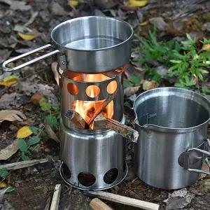 ( )캠핑용 1-2인용 우드 스토브 코펠세트냄비+접시