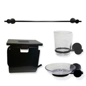 ( )욕실 4품 블랙 악세사리 수건걸이 휴지걸이 수건걸이 악세사리 욕실 컵대 비누대 옷걸이 세트