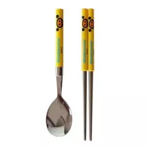 ( )키이로이토리 얼굴 슬림 수저세트 젓가락 스푼 캐릭터 수저 케이스 세트 도시락