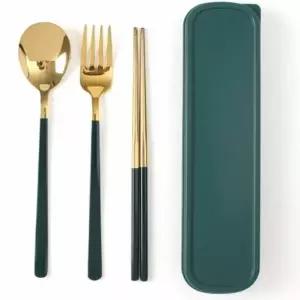 ( )휴대용수저 전용케이스 도시락 수저 포크 젓가락 수저세트 (골드그린) DP68582