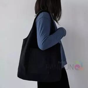 [라일리] Rly 포켓 면가방 블랙 학원캔버스백 무지캔버스백 사각