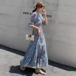 [라일리여성의류] Rly BS 블루가든 플라워 스트링 롱 원피스 SWC-