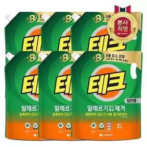 [LG생활건강]테크 진드기 알레르기 원인 제거 액체세제 리필 2L 일반 x 6개