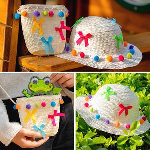 [문구티쳐] 민화 뿅뿅이 밀짚모자/밀짚 가방만들기 여름 패키지 diy 버킷햇 /나들이 가방