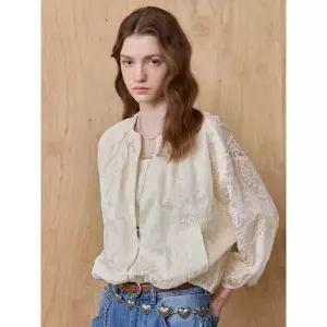 [하프클럽/]페이즐리 자수 레이스 블루종 점퍼