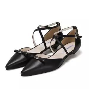 [BABARA][본사운영] 바바라 양가죽 리본 크로스스트랩 오픈 여성플랫 2cm_BBH102