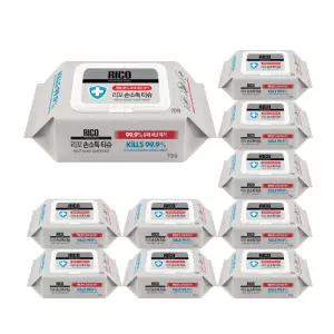리꼬 소독티슈 70매x10팩 (소박스) 살균티슈 알콜 향균 티슈 차량용 물티슈 (캡형)