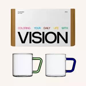 [롯데백화점]비젼글래스 비젼글래스 컬러머그컵W 305ml 2P 선물세트 (그린+인디고)