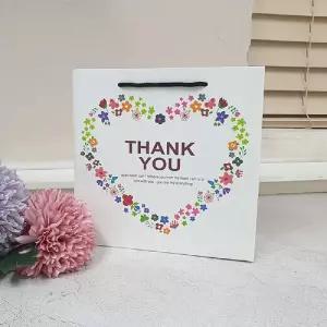 플라워땡큐 쇼핑백 화이트 중 20개/선물/포장/생일/선물용/종이/가방/다용도/감사/메시지/문구/감사용/고급