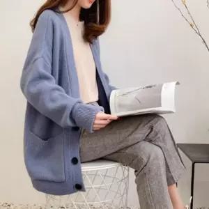 가디건 롱 니트 루즈핏 여성 가을 겨울 칼라 (WFK54GE)