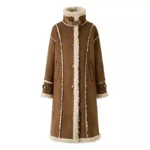 [하프클럽/보니스팍스]양털 퍼 배색 무스탕 롱 코트 (XP1JH005L0)